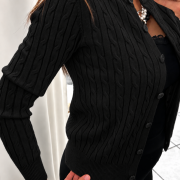 Cardigan Donna con Bottoni e Lavorazione a Trecce in Misto Viscosa