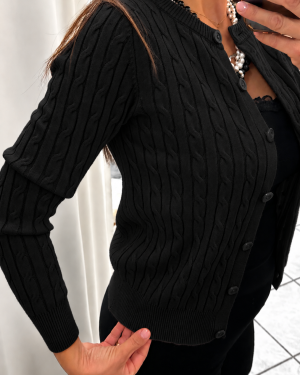 Cardigan Donna con Bottoni e Lavorazione a Trecce in Misto Viscosa