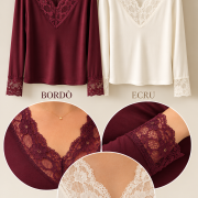 Maglia Cashmere con Pizzo – Scollo a V | Made in Italy
