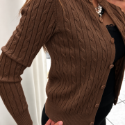 Cardigan Donna con Bottoni e Lavorazione a Trecce in Misto Viscosa