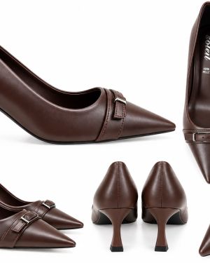 Décolleté in Vera Pelle Cioccolato con Fibbia – Tacco 4 cm