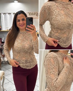Maglia in Pizzo Floreale a Collo Alto – Made in Italy