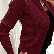 Cardigan Donna con Bottoni e Lavorazione a Trecce in Misto Viscosa