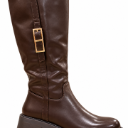 Stivali Alti Donna in Ecopelle Marrone con Fibbia Dorata