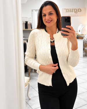 Cardigan Donna con Bottoni e Lavorazione a Trecce in Misto Viscosa