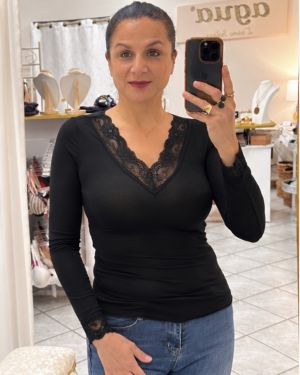 Maglia Cashmere con Pizzo – Scollo a V | Made in Italy